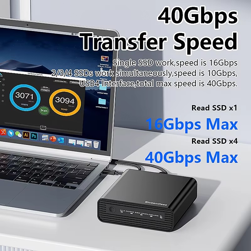 Aluminum M2 4-Bay USB4 Externa - đánh giá và giá Case Fans